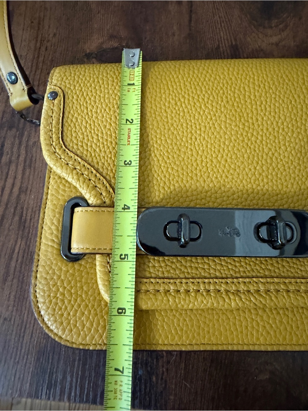 Coach Yellow Pebbled Leather Turnlock Crossbody - Picture 4 of 6